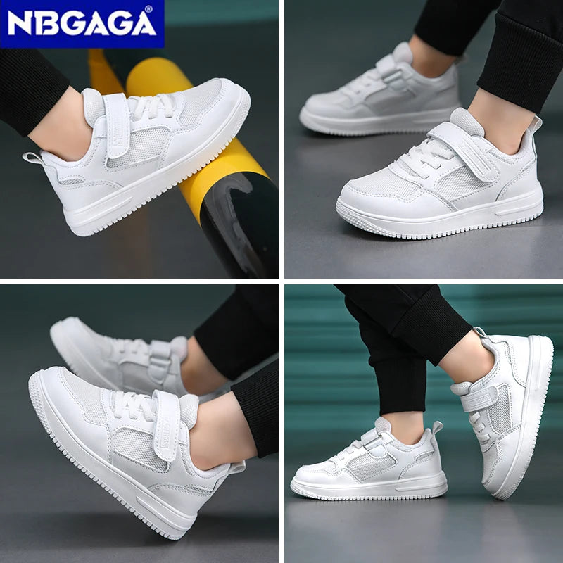 Children Sneaker Boys Casual Shoes Black Leather Flat Student Walking Shoes Non-slip Girl Lightweight Sports Tennis Footwear - TiniLoom