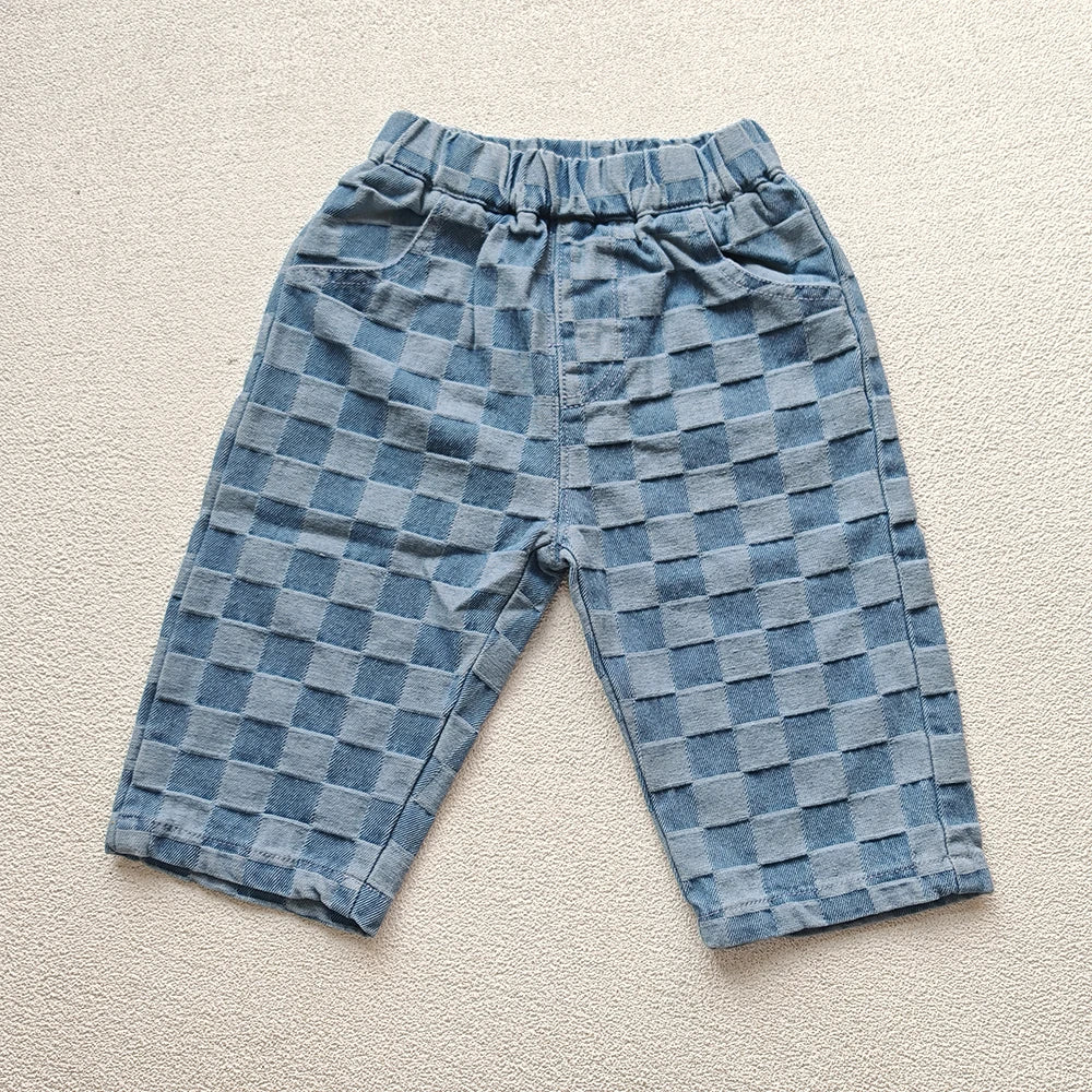 MILANCEL 1-5Y Children Jeans Boys Denim Pants Mid Waist Girls Trousers Fashion Kids Plaid Pants - TiniLoom