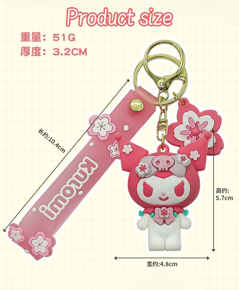 Sanrio Keychain Pink Cherry Blossom Cartoon Doll Kitty Kuromi Cute Cartoon Girl Pericarp Hanging Decoration School Bag Hanging - TiniLoom