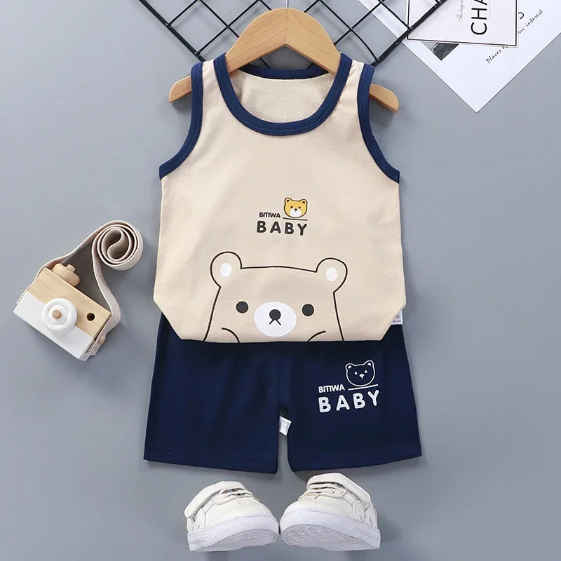Children Sets Kids Clothes Boys Girls Vest Suit  Summer Children's Clothing baby Cotton T-Shirts Shorts Tank Top Sleeveless - TiniLoom