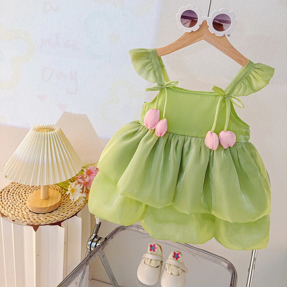 Baby Girl Dresses Summer Tulip Mesh Halter Girl Dresses Cute Multi Layer Girl Princess Dresses Baby Clothes Girl - TiniLoom