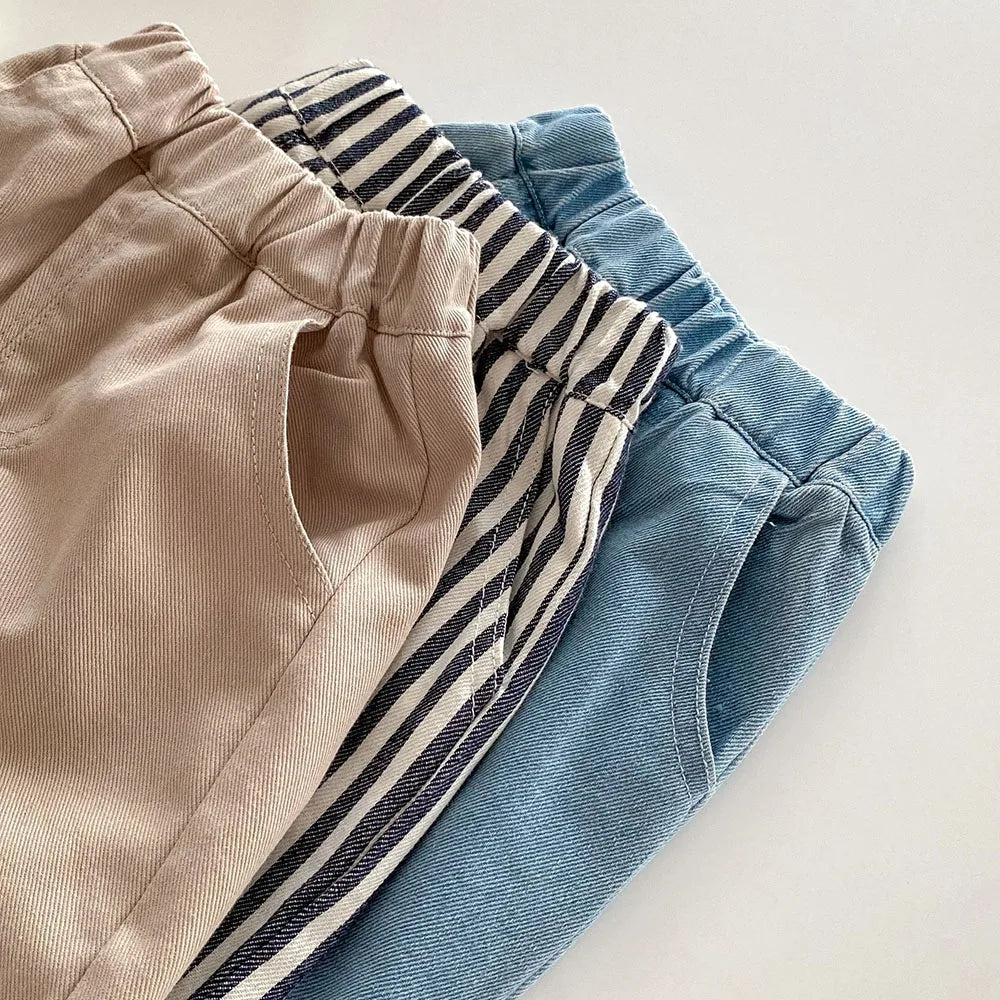 1-5Y Kid's Jeans New 2024 Autumn Solid Color Denim Pants Loose Style Boys Trousers Mid Waist Kid's Outdoor Pants - TiniLoom