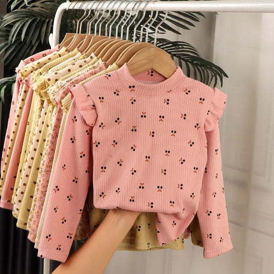 Kids Long Sleeved Undershirt Girls Cute Floral Dots T-shirt 2-10T Children Boys Sweet Tops Bottoming Shirt  t shirt for kids boy - TiniLoom