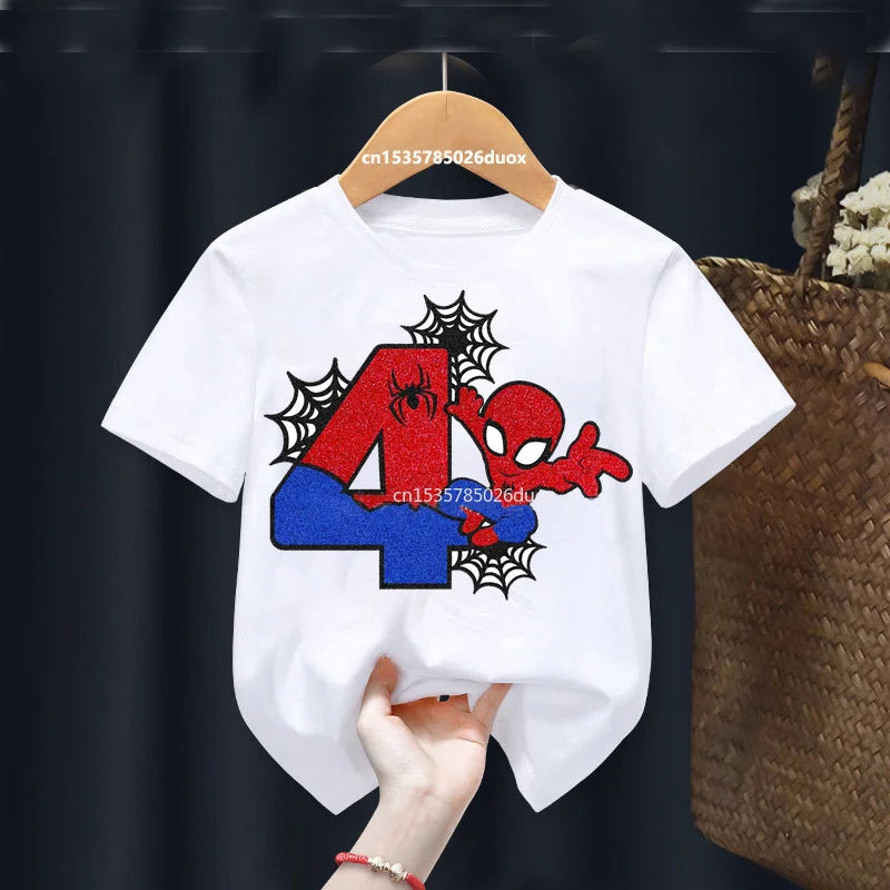 Kid 2 3 4 5 6 7 8 9 Years Birthday Marvel Spiderman Girl Shirt Children Super Hero Personalize Name Birthday Party Boys T-shirts - TiniLoom