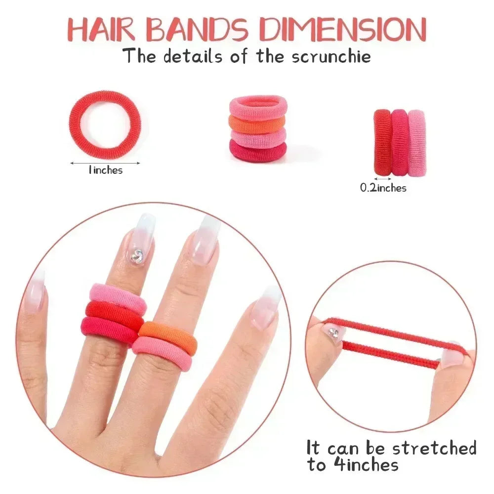 50Pcs/bag Colorful Basic Nylon Ealstic Hair Ties for Girls Ponytail Hold Scrunchie Rubber Band Kid Fashion Hair Accessories - TiniLoom