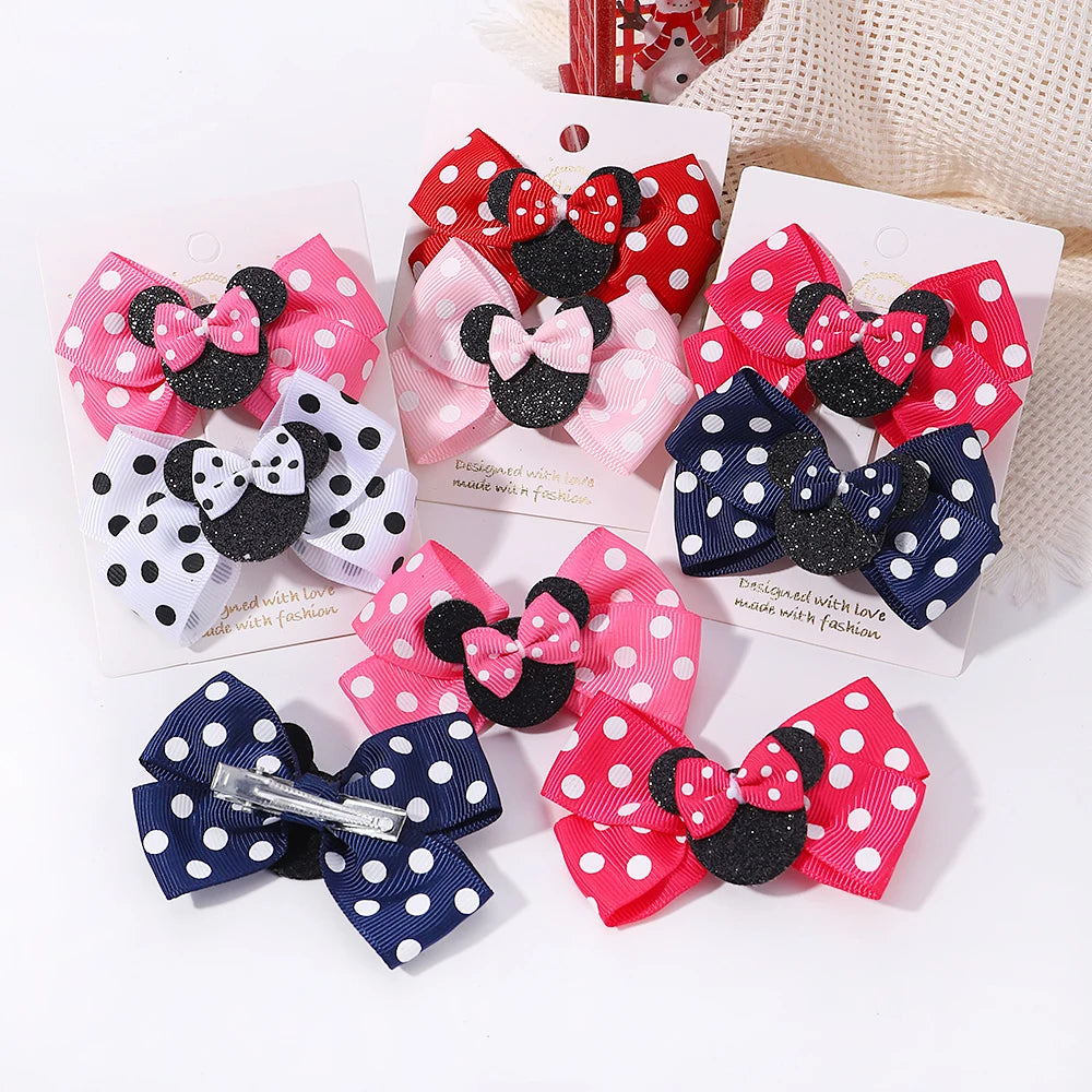 2pcs/Set Grils Lovely Polka Dot Bow Hair Clips for Hair Toddler Cartoon Hairpins Baby Boutique Hair Accessories - TiniLoom
