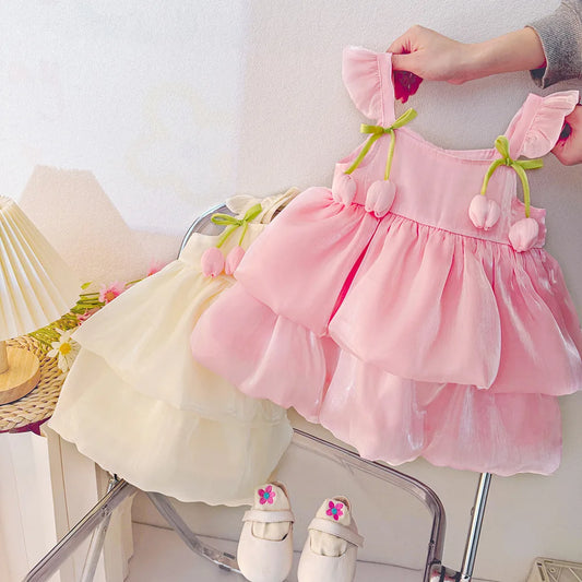 Baby Girl Dresses Summer Tulip Mesh Halter Girl Dresses Cute Multi Layer Girl Princess Dresses Baby Clothes Girl - TiniLoom