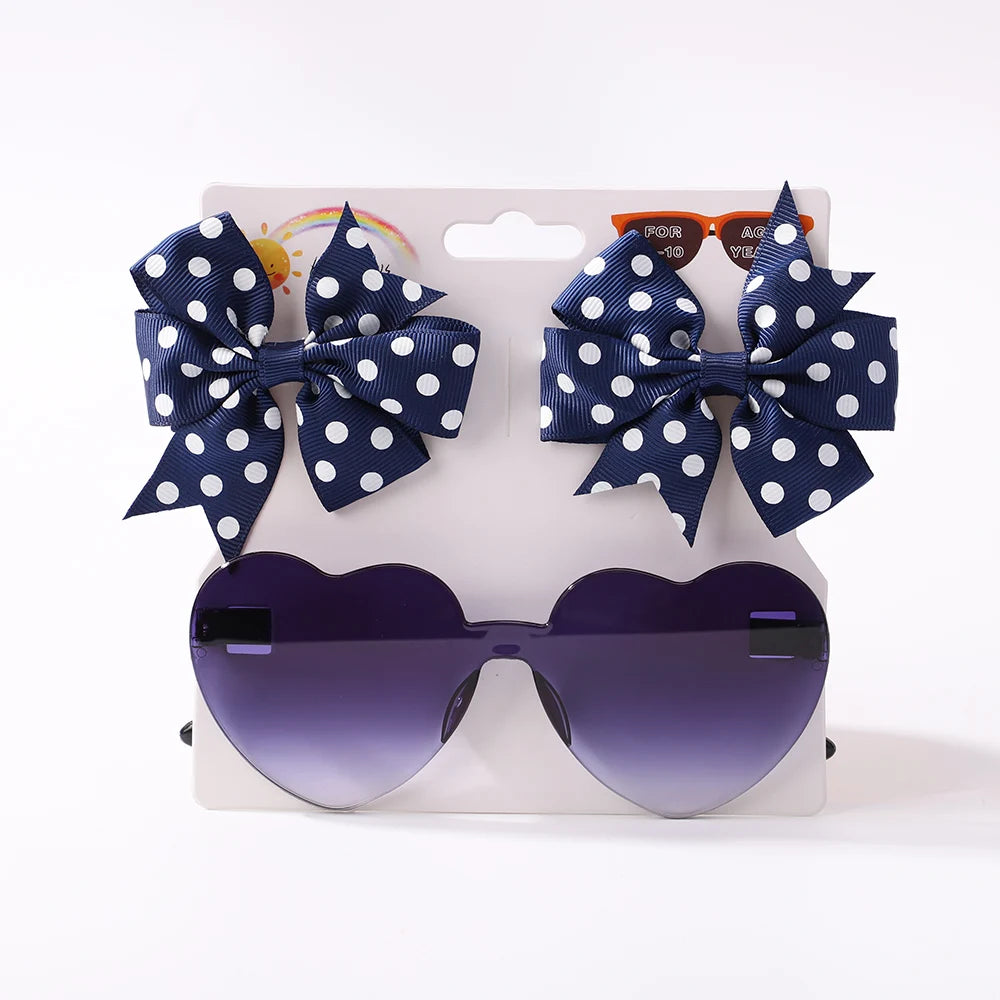3Pcs/Pack Solid Dot Hair Bows Clip Girls Boutique Bowknot Hair Clips Kids Colorful Heart Sun Glasses Children Hair Accessories - TiniLoom