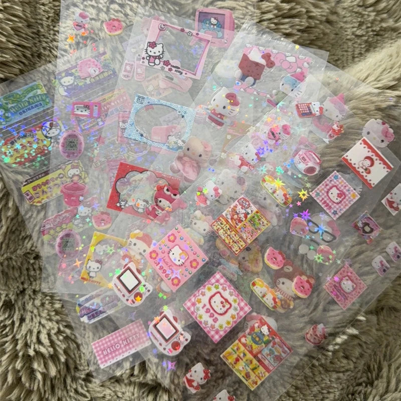 5pcs Kt Rilakkuma Cartoon Die-Cutting Sticker Kt Cat Diy Flashing Laser Stickers Anime Handbook Material Stickers Girl Kid Gift - TiniLoom