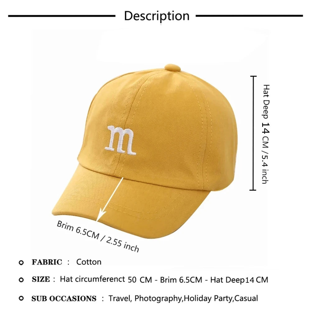 Girls Boy Adjustable Hat Children's Kid Baseball Cap Sunscreen Baby Hat Hip Hop M Letter Embroidered Kids Caps 1-6-8-12-15 Years - TiniLoom