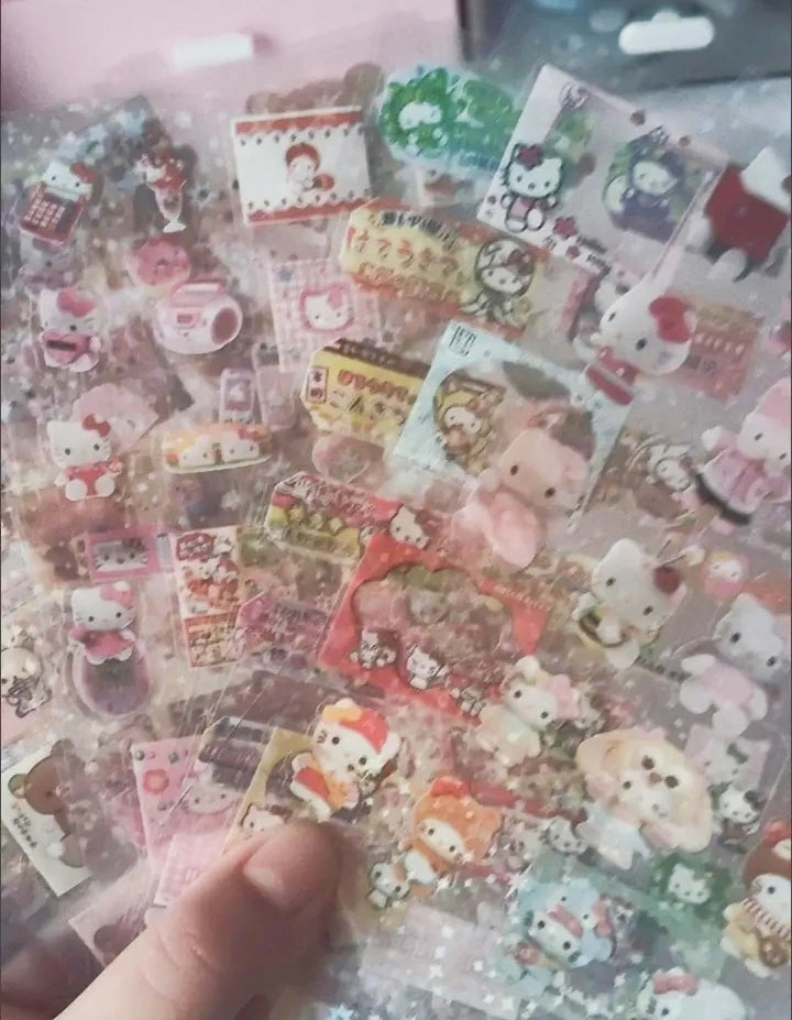 5pcs Kt Rilakkuma Cartoon Die-Cutting Sticker Kt Cat Diy Flashing Laser Stickers Anime Handbook Material Stickers Girl Kid Gift - TiniLoom