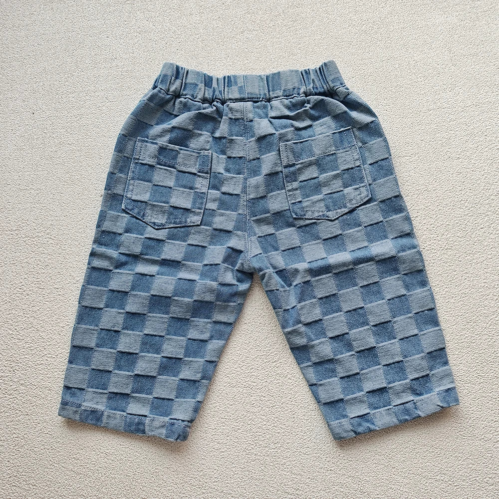 MILANCEL 1-5Y Children Jeans Boys Denim Pants Mid Waist Girls Trousers Fashion Kids Plaid Pants - TiniLoom