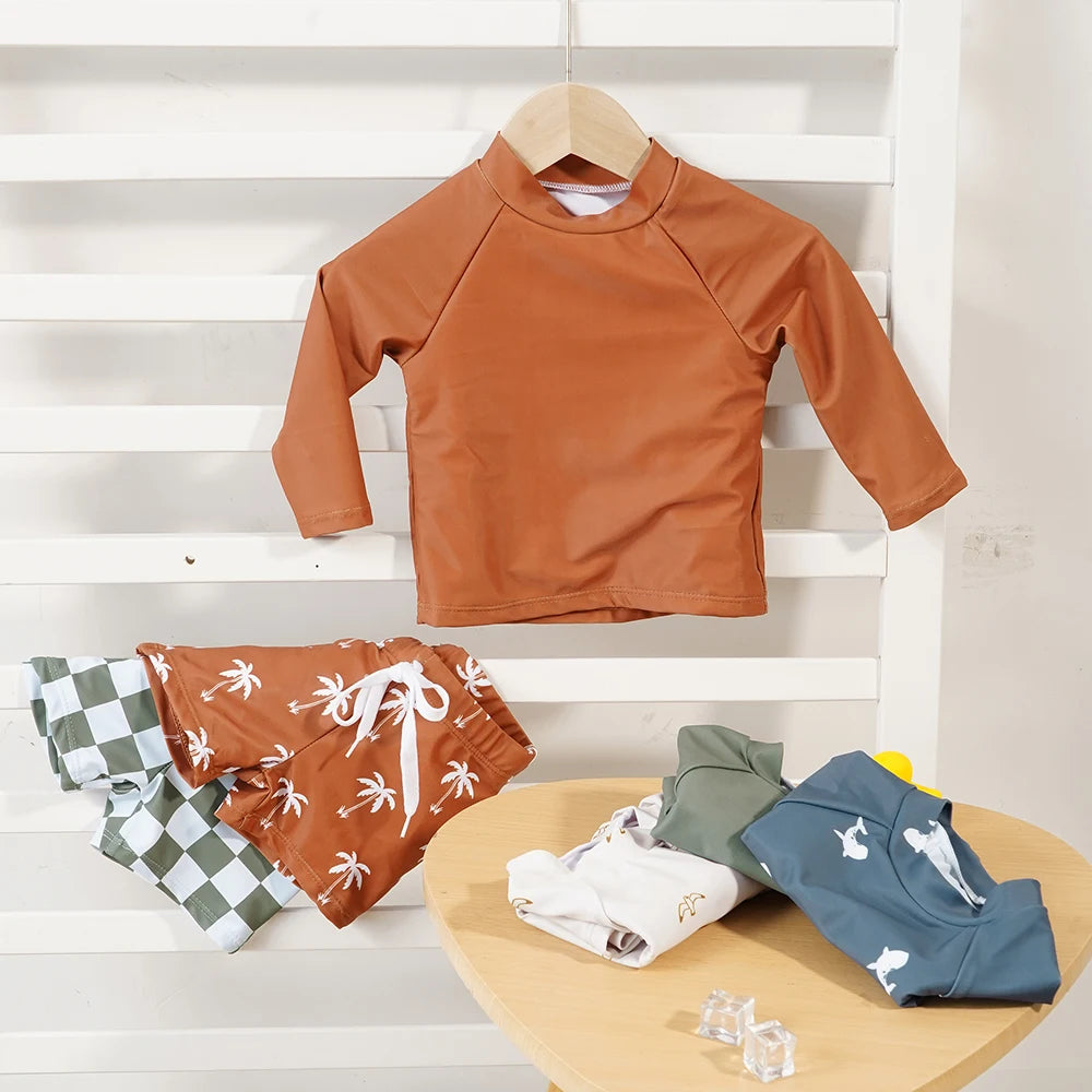 Kangobaby #My Soft Life# 2pcs Set Boys Swimsuits Cool Print Summer Baby Swimwear Beach Surfing - TiniLoom