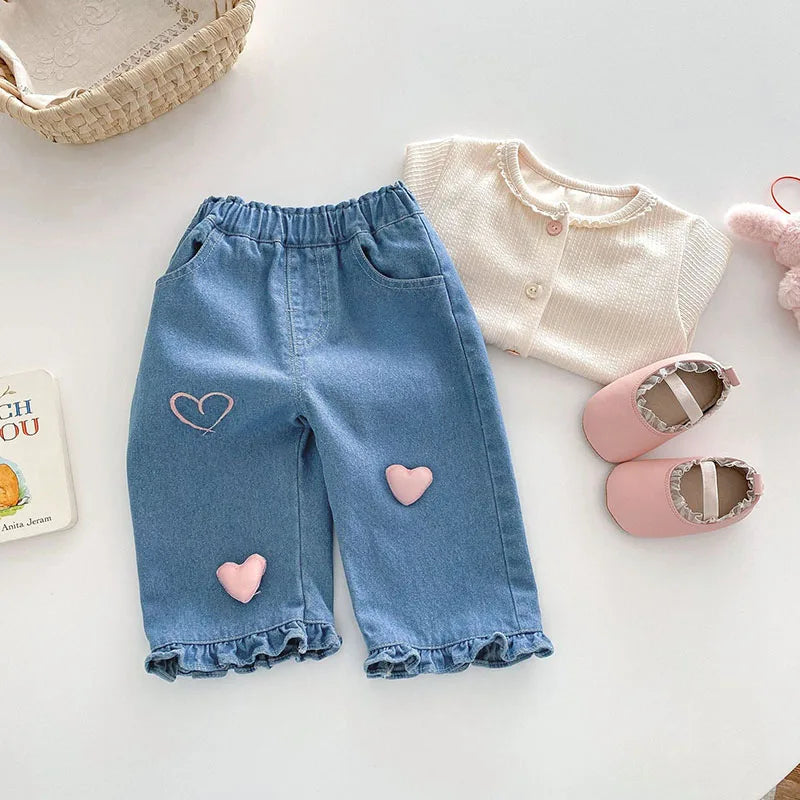 MILANCEL New Spring Kids Jeans 0-5T Baby Cute Three Dimensional Love Trousers Children Girls Thin Style Denim Blue Pants - TiniLoom