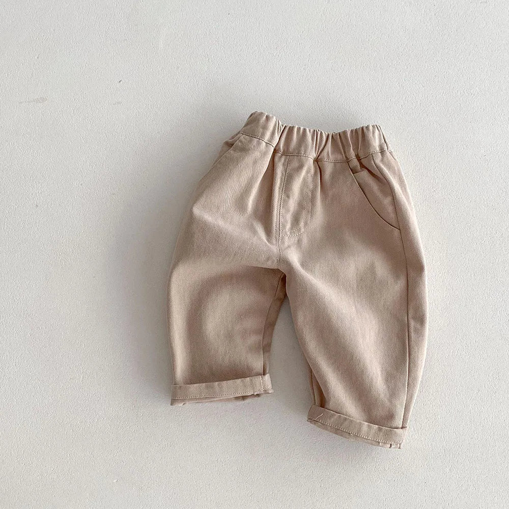 1-5Y Kid's Jeans New 2024 Autumn Solid Color Denim Pants Loose Style Boys Trousers Mid Waist Kid's Outdoor Pants - TiniLoom