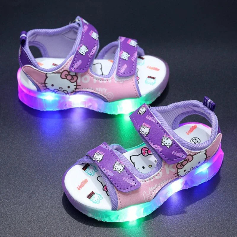 2025 Summer New Baby Girls Led Light Sandals Cute Hello Kitty Children's Casual Shoes Anti-slip Kids Beach Shoes Outdoor Shoes - TiniLoom