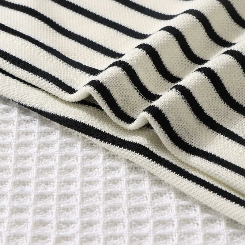 2Pcs Fashion Children Short Sleeve Shorts Sets Summer Kids Clothes Boys Baby Cotton Tee Pant Outfits Black and White Stripe - TiniLoom