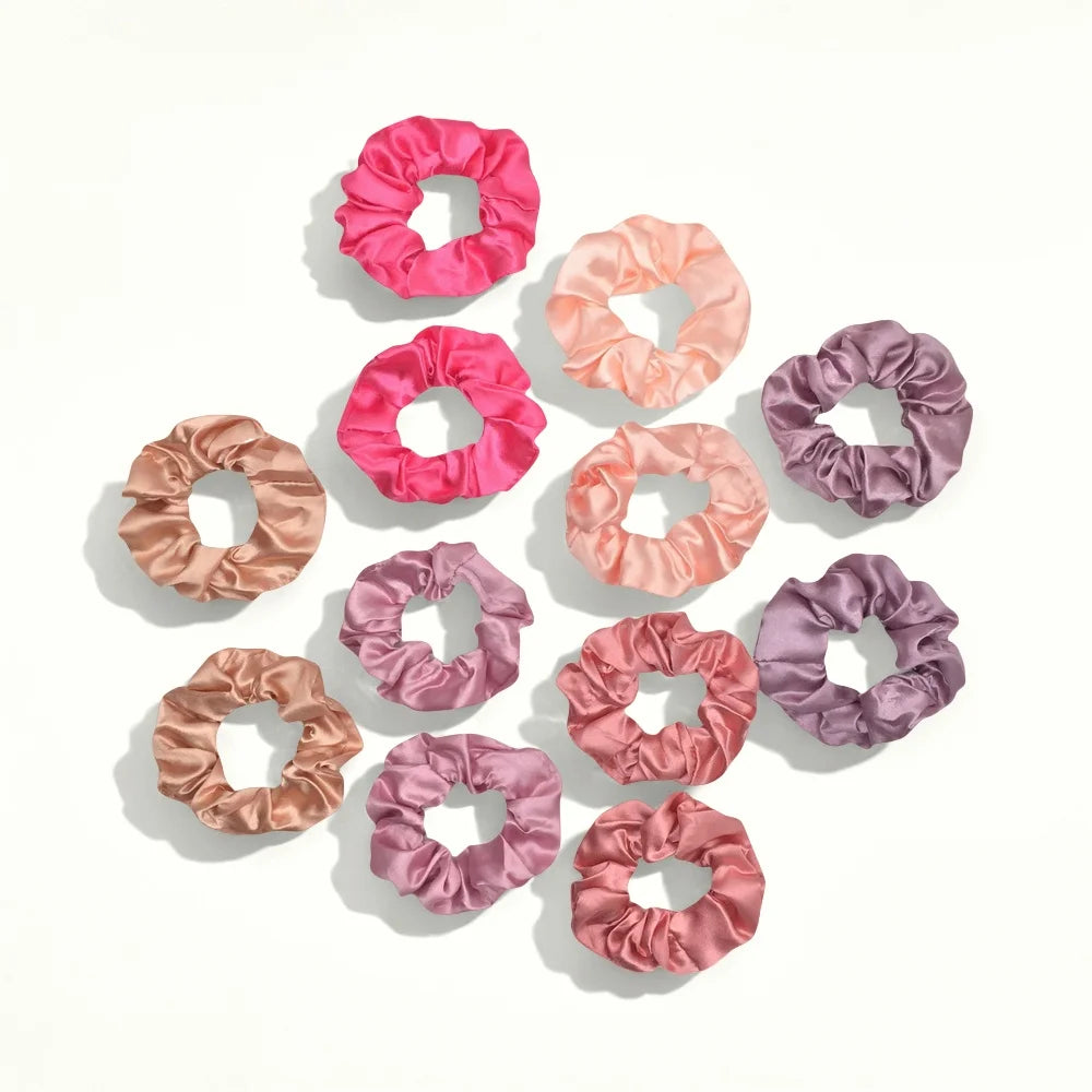 12pcs Colorful Satin Scrunchies - Comfy And Simple Hair Accessories For Women And Girls - TiniLoom
