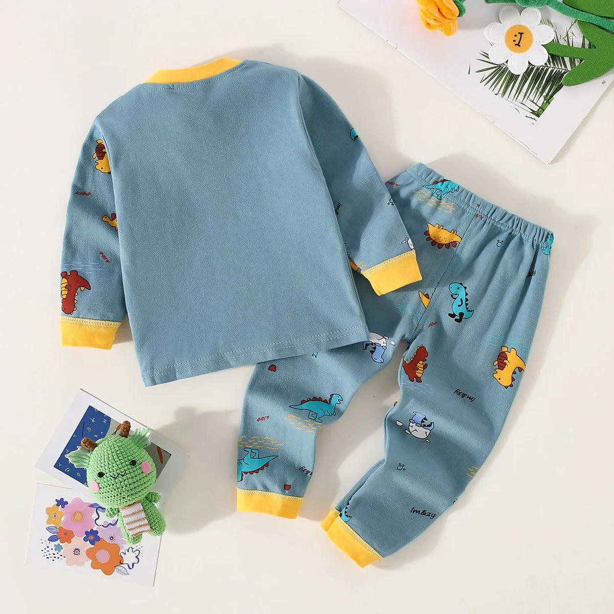 Toddler Boys Underwear Set Cotton Lettering And Bear Pattern Long Sleeve Top And Matching Pants Pajama Set - TiniLoom