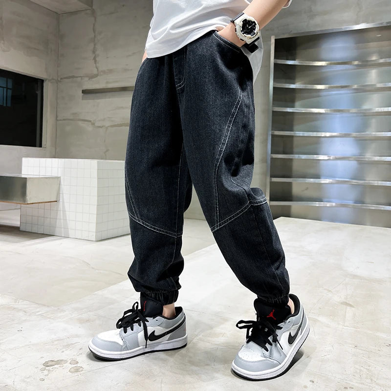 Big boy jeans, children's clothing, casual fashion, cool children's pants, boys' pants, boys' Baggy summer clothing, teenagers - TiniLoom
