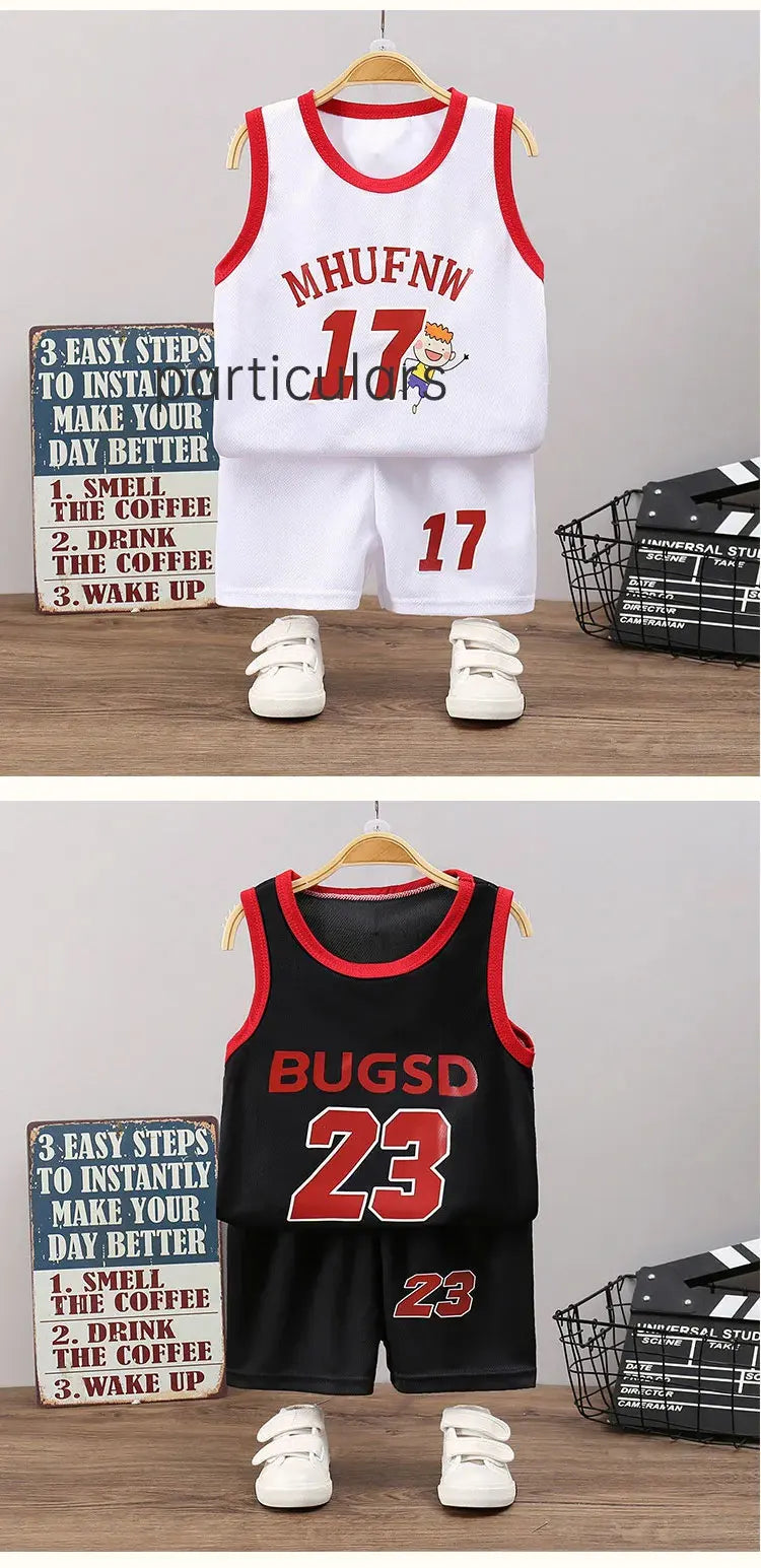Children's Sets Summer Children Sleeveless T-shirt Shorts Set Quick-drying Outdoor Tank Top Shorts Sets Boys Sport Basketball Tr - TiniLoom