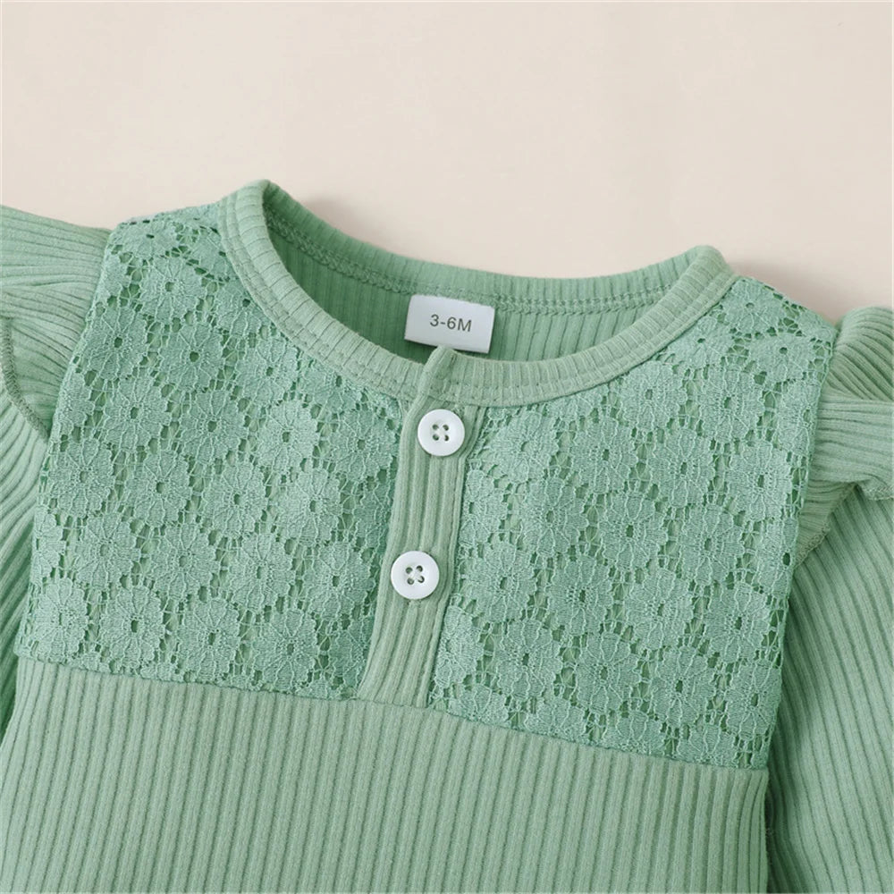3PCS Baby Girl Clothes Set Long Sleeve Romper Top+Flowers Pant+Headband Spring&Autumn Lovely Outfit for Toddler Girl 0-18 Months - TiniLoom