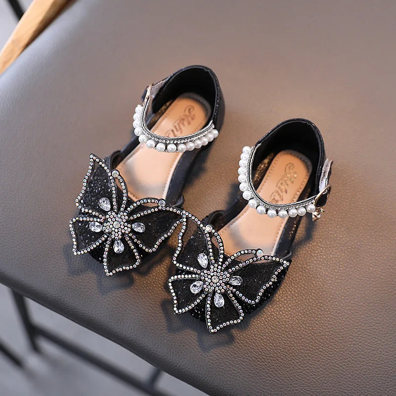 Summer Girls Sandals Fashion Sequins Rhinestone Bow Girls Princess Shoes Baby Girl Shoes Flat Heel Sandals Size 21-35 - TiniLoom