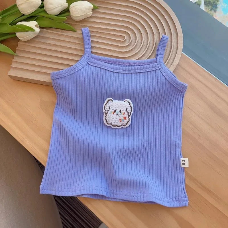 Baby Girls T-shirts for Kids Summer Sleeveless Knitted Tops Vest Outfits Girls Cute Halter Tops Tees Children Clothing 1-12 Year - TiniLoom