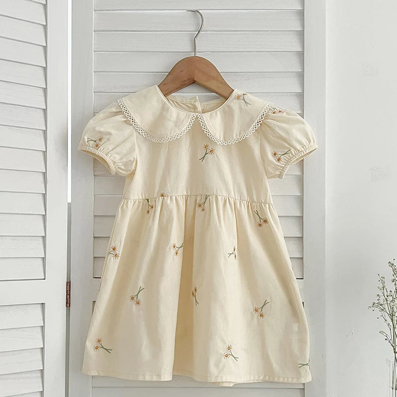 Infant Baby Girls Lace Collar Dress Rompers Sisters Clothes Kids Girls Embroider Flower Princess Dress Family Clothes Rompers