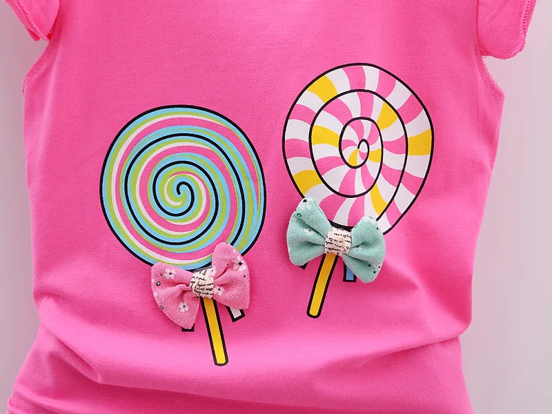Baby Girls Clothes Sets for Kids T-shirt Tops+Short Pants Clothes Sets Toddler Girl Lollipop Printed Summer Infant Clothing Sets - TiniLoom