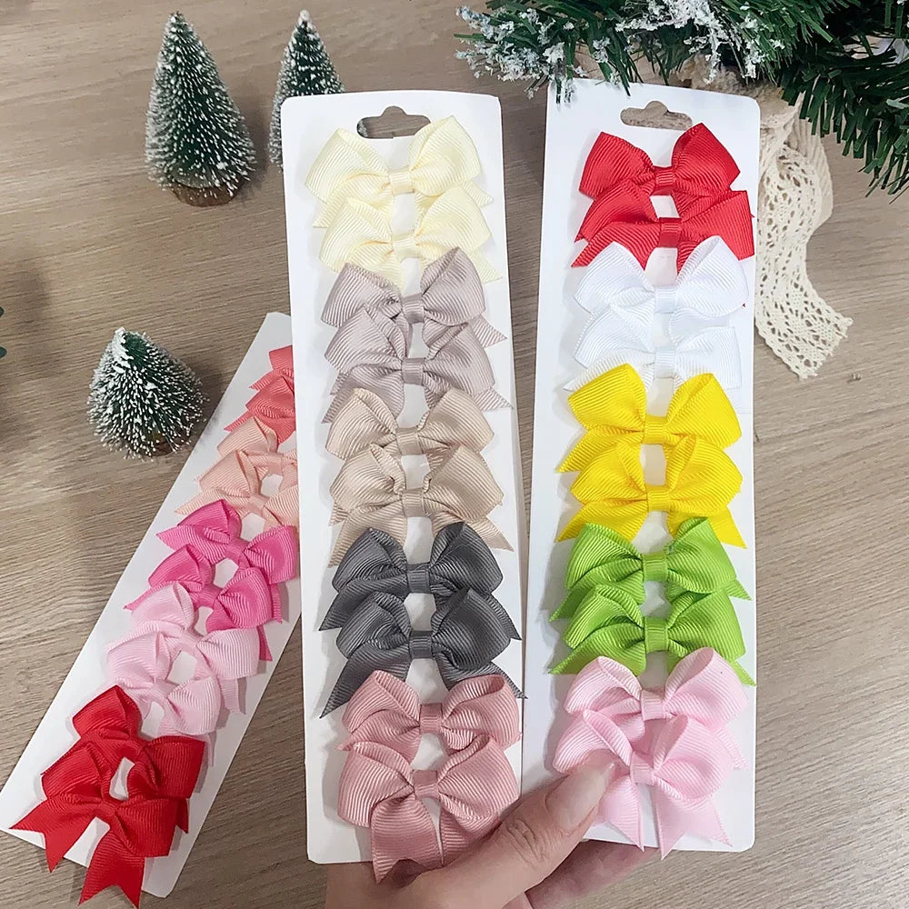 10Pcs/Set New Cute Solid Ribbon Bowknot Hair Clips for Baby Girls Handmade Bows Hairpin Barrettes Headwear Kids Hair Accessories - TiniLoom