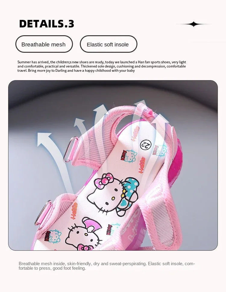 2025 Summer New Baby Girls Led Light Sandals Cute Hello Kitty Children's Casual Shoes Anti-slip Kids Beach Shoes Outdoor Shoes - TiniLoom