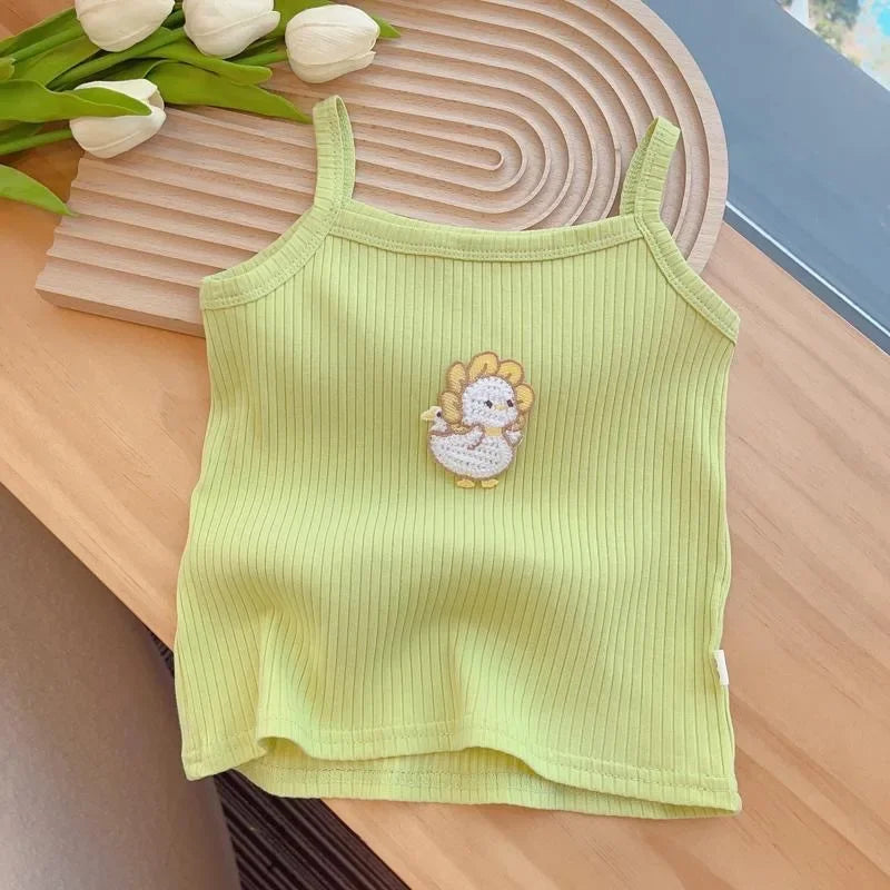 Baby Girls T-shirts for Kids Summer Sleeveless Knitted Tops Vest Outfits Girls Cute Halter Tops Tees Children Clothing 1-12 Year - TiniLoom