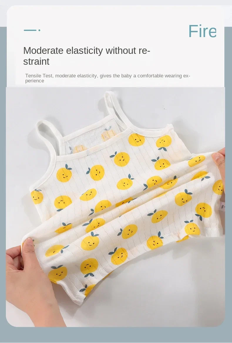 2024 New Kids Tops+shorts Set Summer Thin Baby Cotton Vest Sleeveless Loungewear Set for Girls Suit - TiniLoom