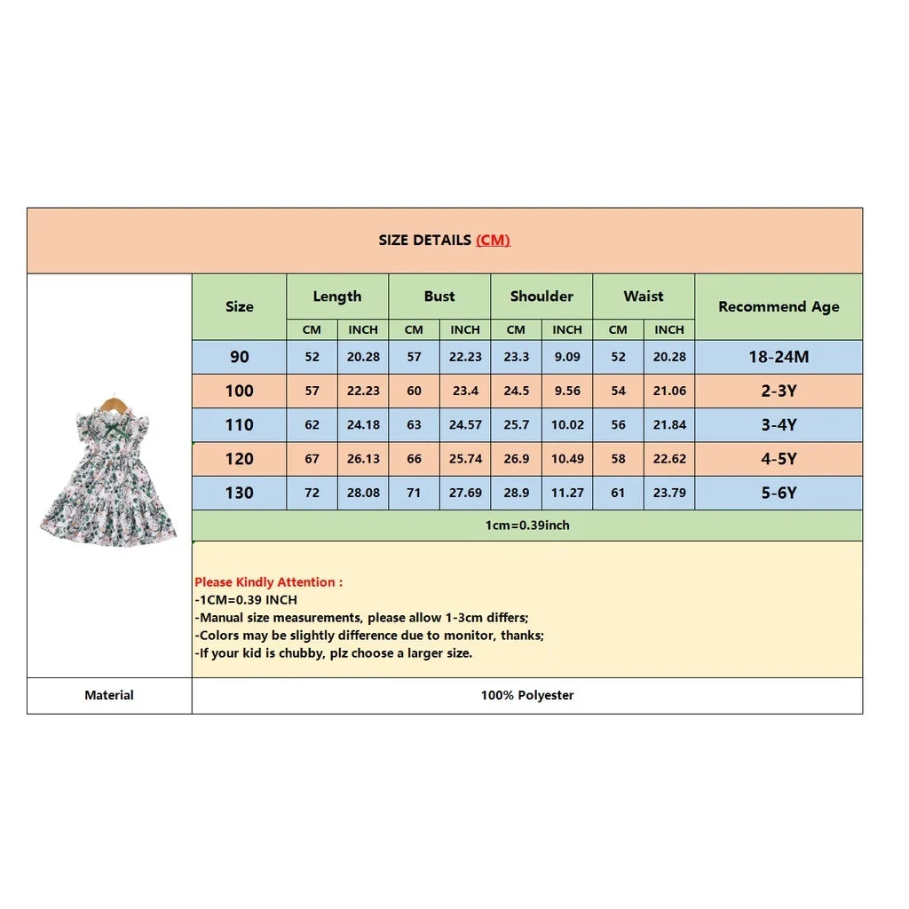 1-6 Years Kids Baby Girl Daily Dress Flowers Print Sleeveless Retro Style Lovely A- Line Summer Children Holiday Party Dresses - TiniLoom