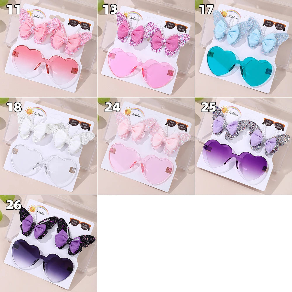 BABY BOWS Butterfly Hairclip Set for Kids Lovely Glasses Accessories Fashion Party Girls Dress Hairpins Headband Gift Set