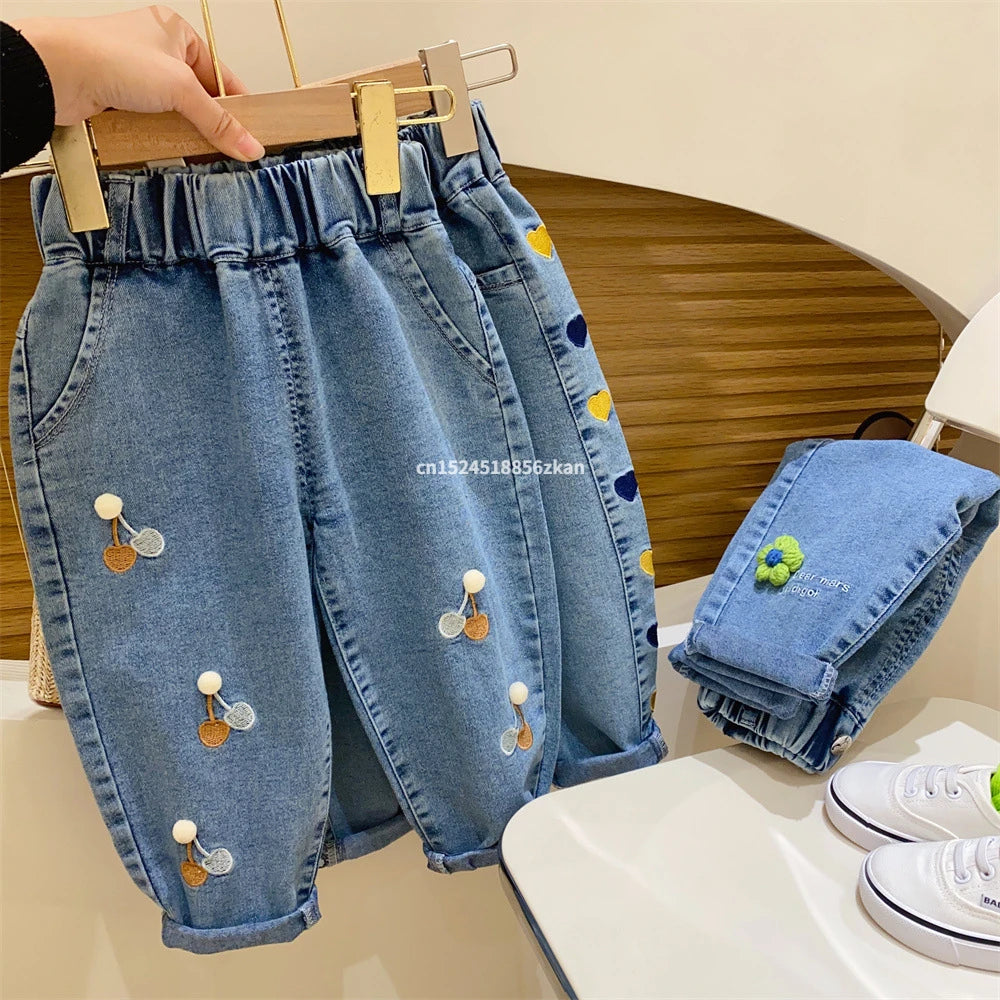 Ambroidered Flower Girl Jeans Baby Boy Kids Jeans Girl Pants Daduhey Wide Leg Pants Harem Trousers Clothes Bottoms - TiniLoom