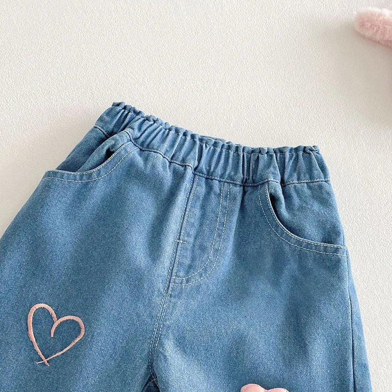 MILANCEL New Spring Kids Jeans 0-5T Baby Cute Three Dimensional Love Trousers Children Girls Thin Style Denim Blue Pants - TiniLoom