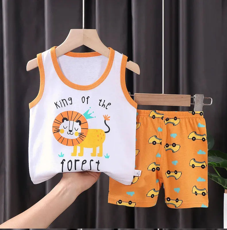 Children Sets Kids Vest Suit 2PCS Set Summer Cotton T-Shirt Girl Shorts Clothes Children Boys Girls Sleeveless Suit Wear Cloth - TiniLoom