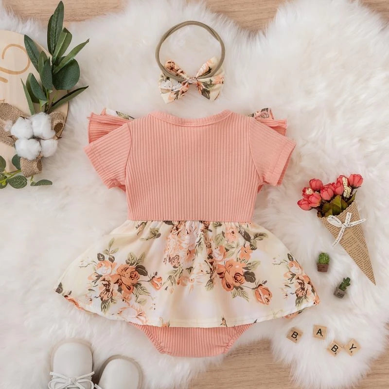 Summer Baby Girl Dress With Bowknot Striped Jumpsuit Cotton Dress For Newborn Floral Clothes Baby Crawling Clothes - TiniLoom