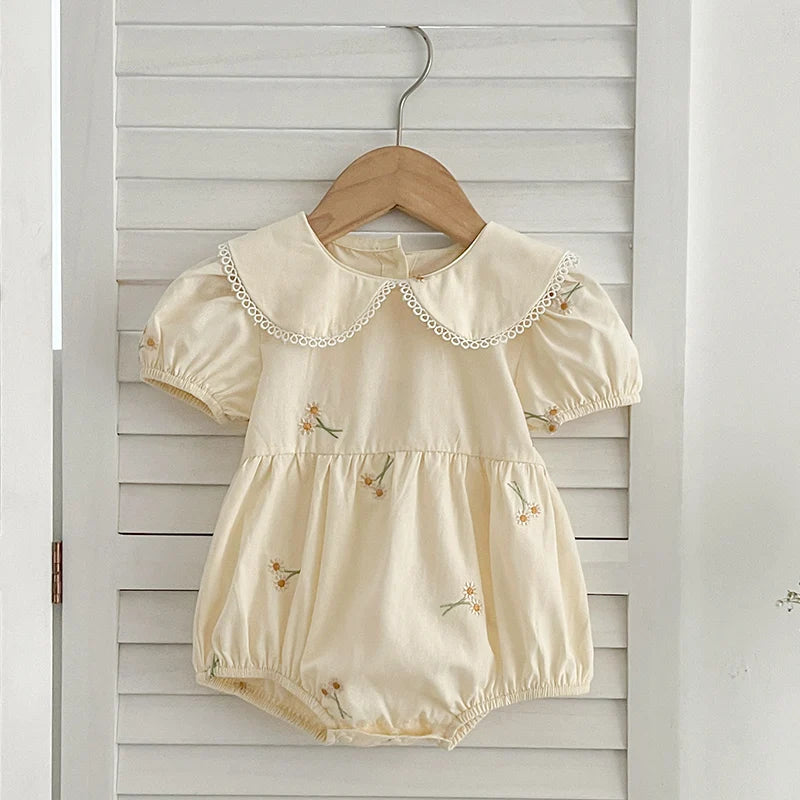 Infant Baby Girls Lace Collar Dress Rompers Sisters Clothes Kids Girls Embroider Flower Princess Dress Family Clothes Rompers