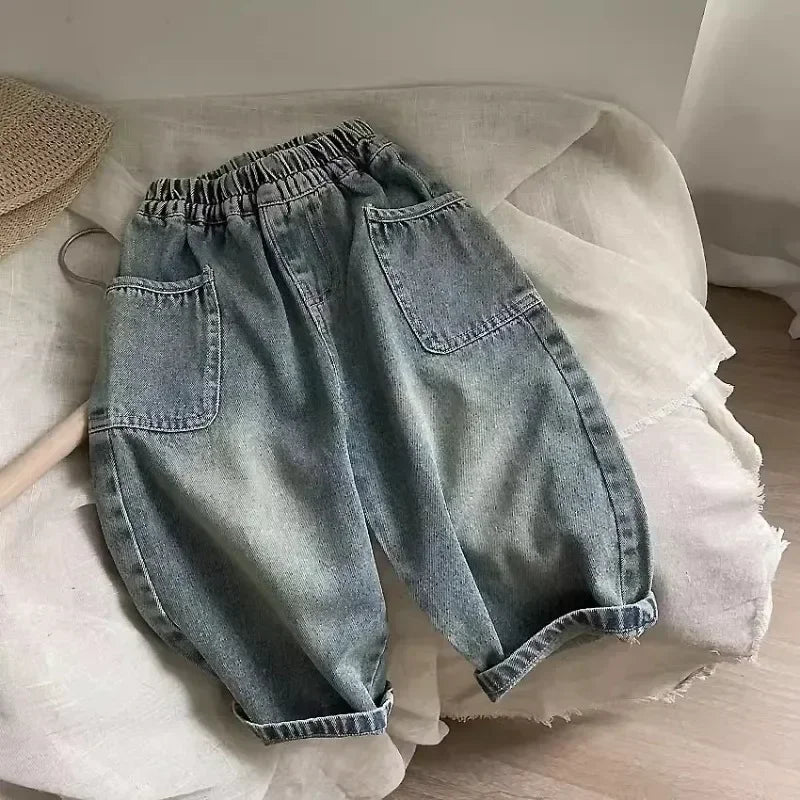 2025 Spring and Autumn New Kids pants Fashion solid color Children's straight jeans Boys loose casual denim Trousers - TiniLoom