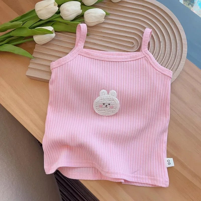 Baby Girls T-shirts for Kids Summer Sleeveless Knitted Tops Vest Outfits Girls Cute Halter Tops Tees Children Clothing 1-12 Year - TiniLoom