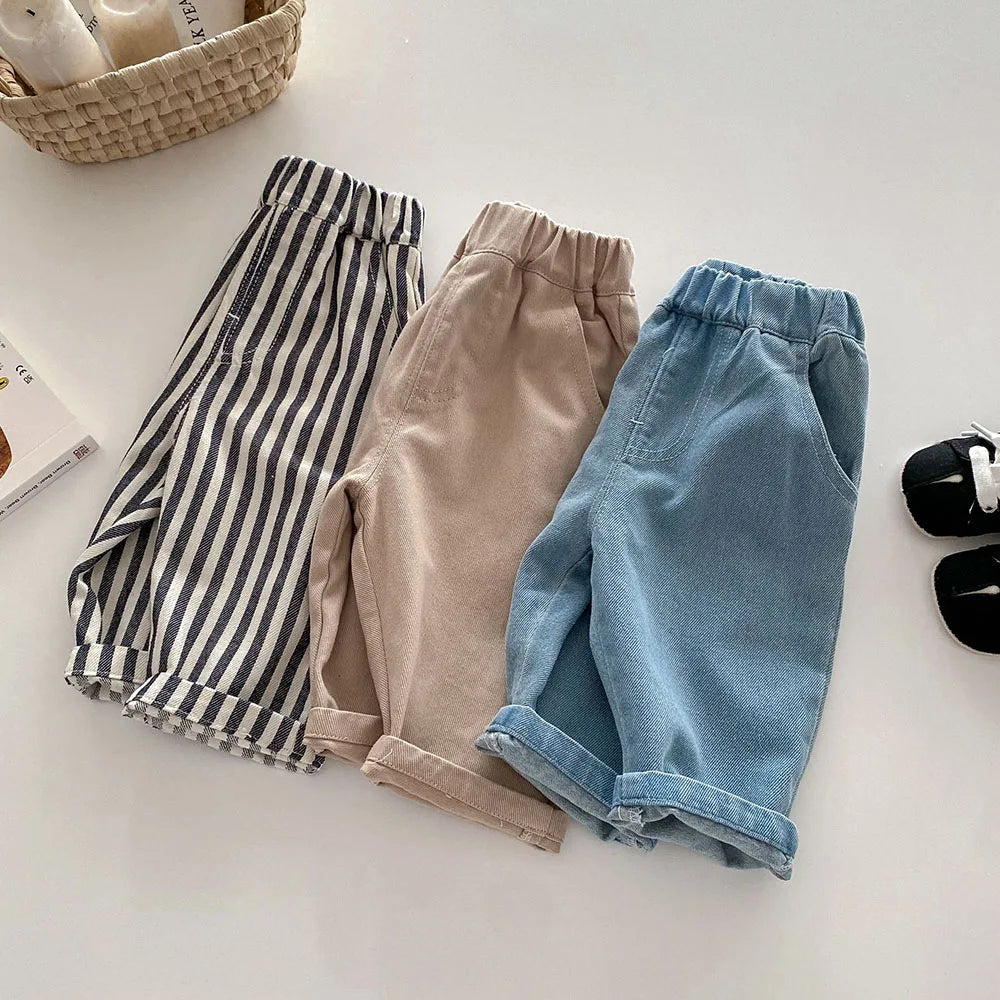 1-5Y Kid's Jeans New 2024 Autumn Solid Color Denim Pants Loose Style Boys Trousers Mid Waist Kid's Outdoor Pants - TiniLoom