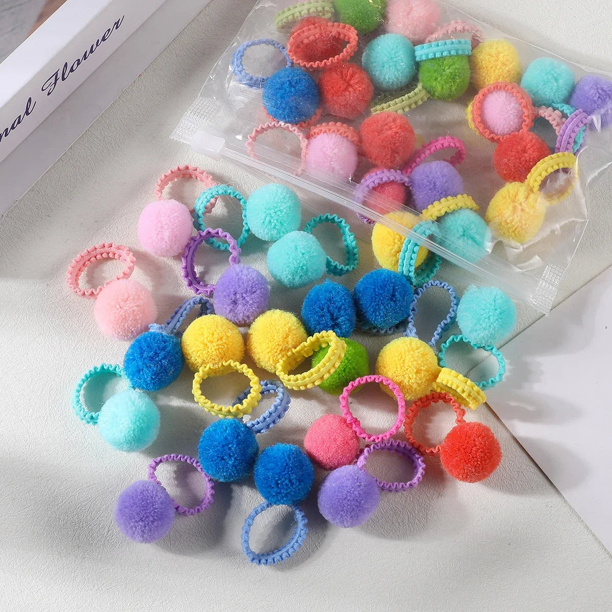 20Pcs Girls Colorful Plush Ball Elastic Hair Bands Kids Hair Ropes Ties Ponytail Rubber Bands Headwear Hair Accessories Gift - TiniLoom
