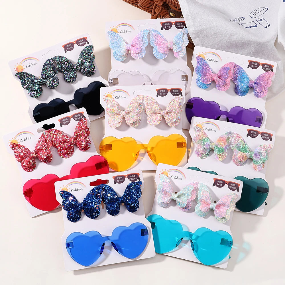BABY BOWS Butterfly Hairclip Set for Kids Lovely Glasses Accessories Fashion Party Girls Dress Hairpins Headband Gift Set