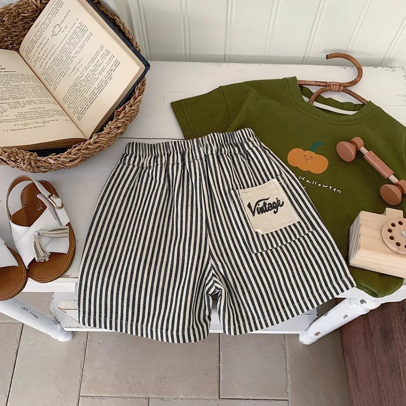 2024 Summer Kid Sports Shorts Boy Girl Striped Short Pants Loose Children Mid Trousers Fashion Toddler Casual Pants Baby Clothes - TiniLoom