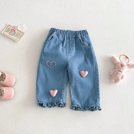 MILANCEL New Spring Kids Jeans 0-5T Baby Cute Three Dimensional Love Trousers Children Girls Thin Style Denim Blue Pants - TiniLoom