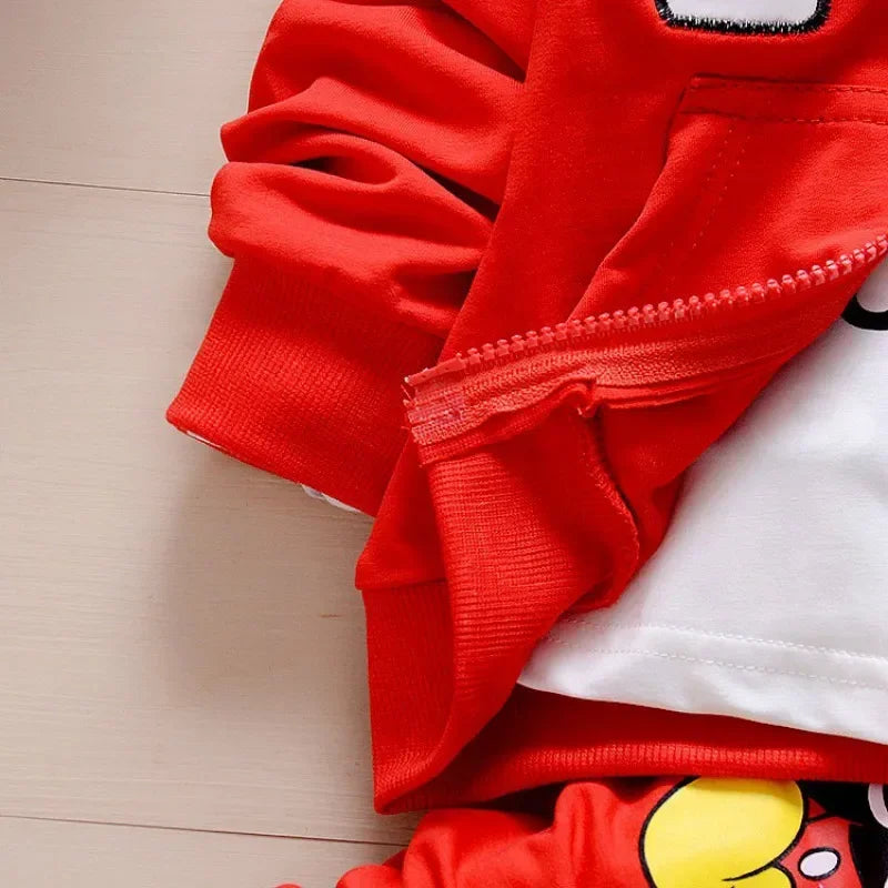 Spring and Autumn New Products Boys Clothes Set Cute Mickey Cotton Hooded Coat + T-shirt + Pants 3PCS Set Casual Kids Sportswear - TiniLoom