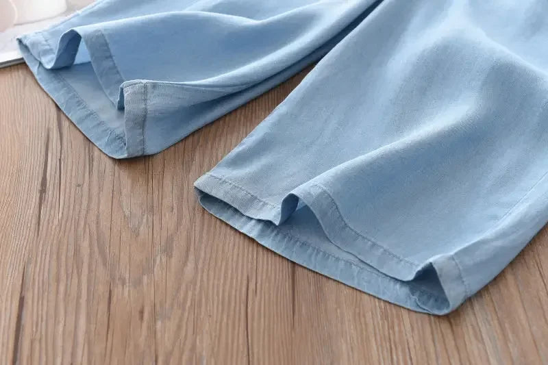 2025 New Fashion Children Wide Leg Pants Summer Casual Thin Chiffon Cropped Trousers For Teenager Girls Clothes 2 4 6 8 10 Years - TiniLoom